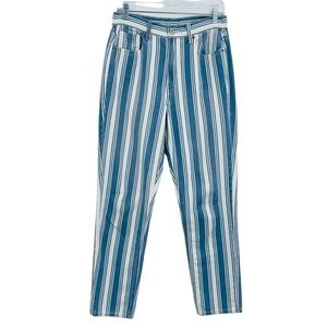 American Eagle mom jeans high rise striped blue women's size 6‎